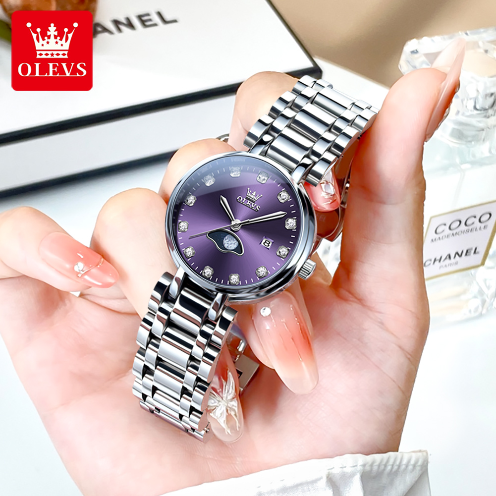 Luxury Watch Cheap - Olevs-女性用クォーツ時計,パープルラインストーン,防水,発光,ラグジュアリー,エレガント,ファッション,オリジナル,女性用