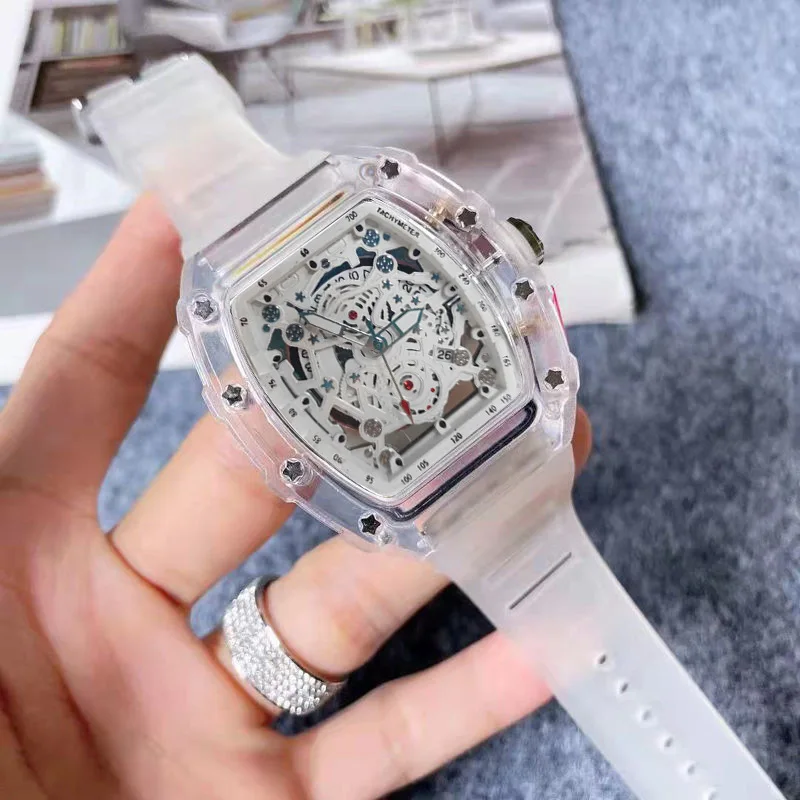 Luxury Watch Rubber Strap - トノーファッションクォーツ腕時計メンズ透明形状カジュアル高級防水ラバーストラップ男性腕時計メンズ AAA 時計レロジオ