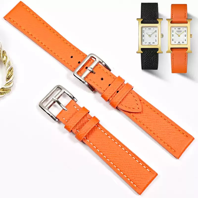 Luxury Watch Hermes - エルメスH純正レザー時計バンドHOURシリーズスクエアダイヤル薄型オレンジ快適ソフト牛革時計ストラップ14mm 16mm 18mm