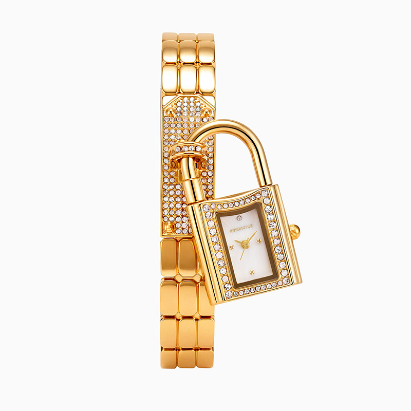 Luxury Watch Square - 凹型のロックヘッドブレスレット、ブレスレットストラップ、ダイヤモンドペンダント、ロック型の女性用クォーツブレスレットウォッチ