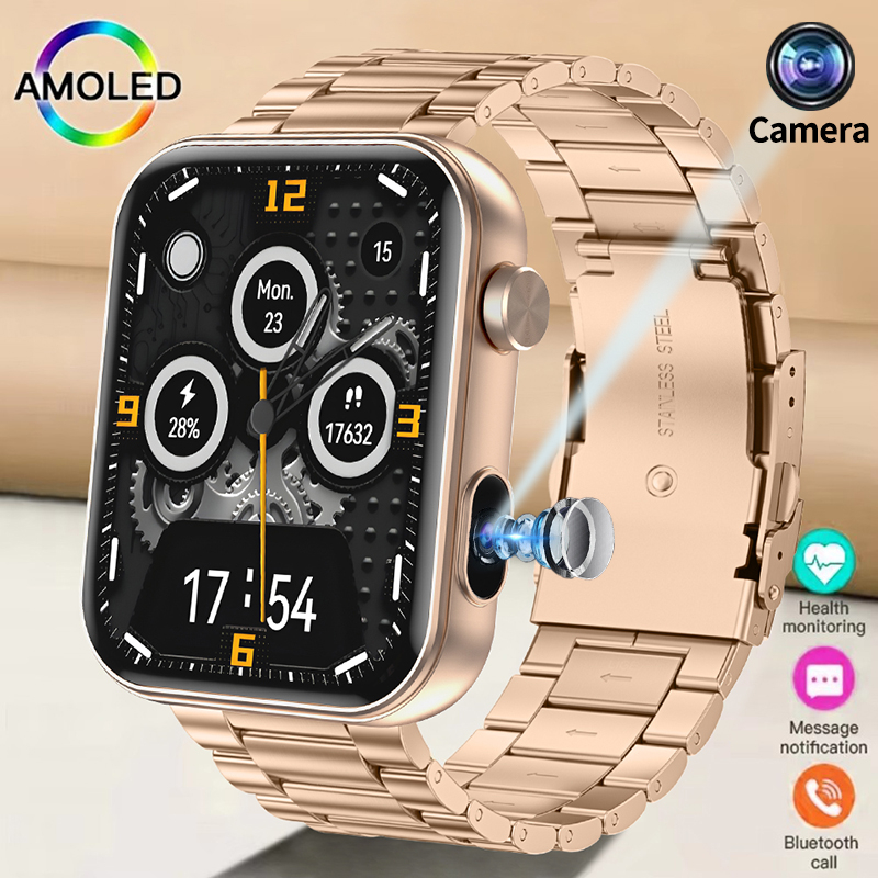 Luxury Watch Photo - カメラ付き新型スマートウォッチ、写真撮影、ローカル音楽、512MB、心拍数モニター、メンズスポーツフィットネス防水、BT通話スマートウォッチ、レディース
