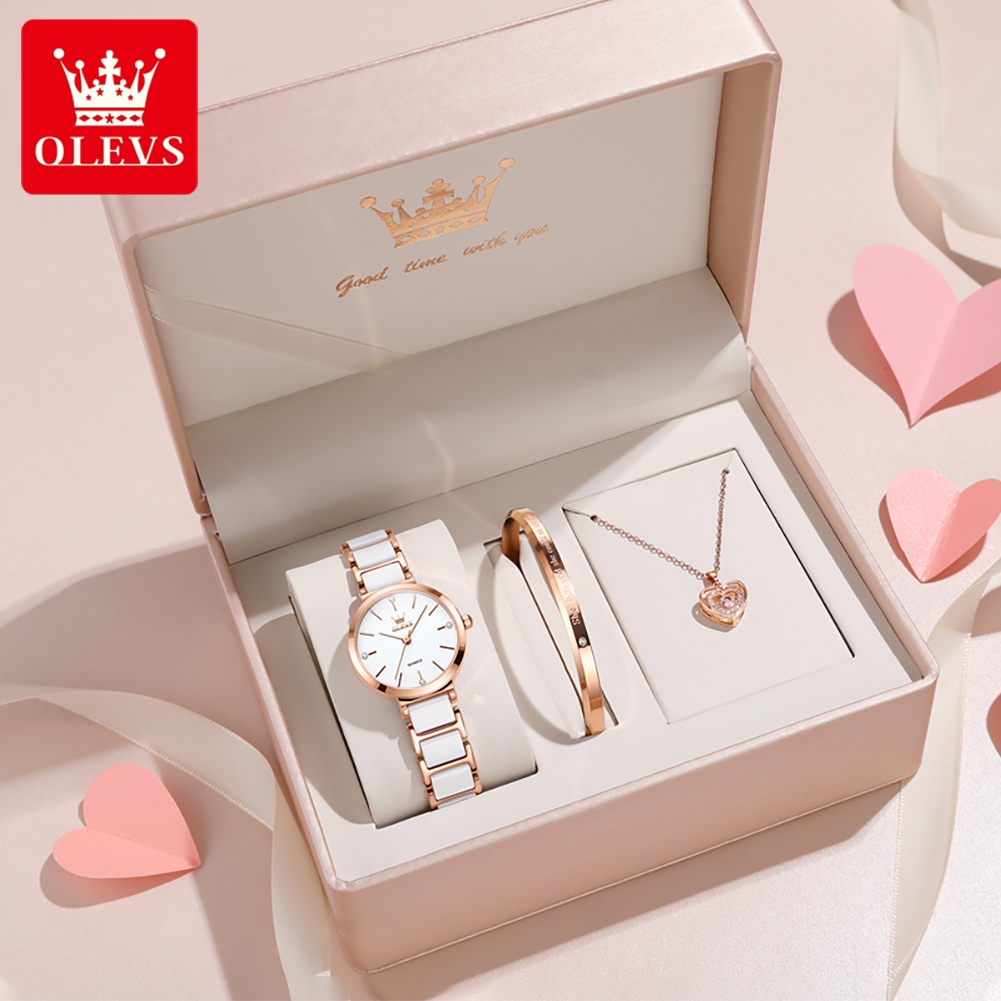Luxury Watch Case - OLEVSレディース腕時計5877高級エレガントクォーツ腕時計防水夜光セラミックストラップレディース腕時計ブレスレットセットギフトボックス時計