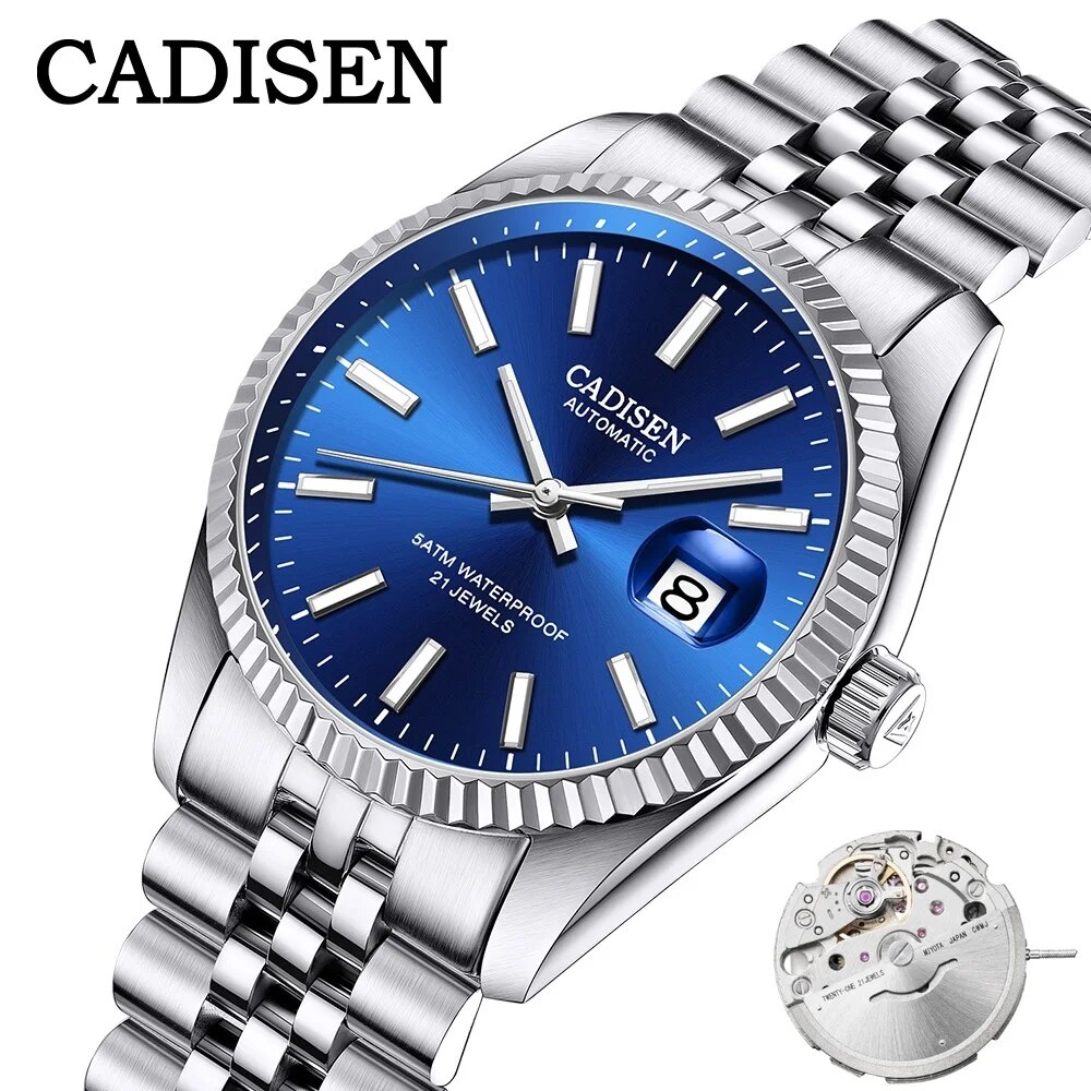 Luxury Watch Winder - CADISEN 男性機械式時計トップブランドの高級自動腕時計ビジネスステンレス鋼防水時計男性レロジオ Masculino