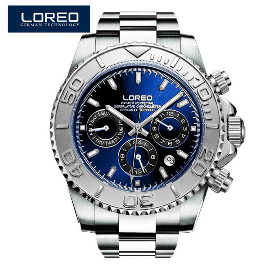 Luxury Watch Winder - 防水 200 メートル LOREO トップブランドの腕時計メンズスチール日付発光腕時計メンズ高級スポーツダイビング自動機械式時計