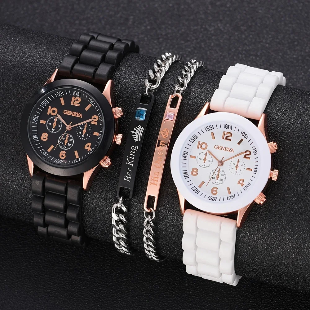 Luxury Watch Market - 2 個の高級レディース腕時計セットファッション高級エレガントな合金腕時計シリコーンストラップカップルウォッチメンズクォーツホリデーギフト