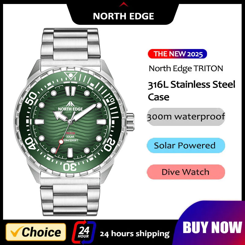 Diver Watch 300M - 2026年新作 NORTH EDGE TRITON ソーラーパワーダイブウォッチ メンズ向け高級クォーツ腕時計