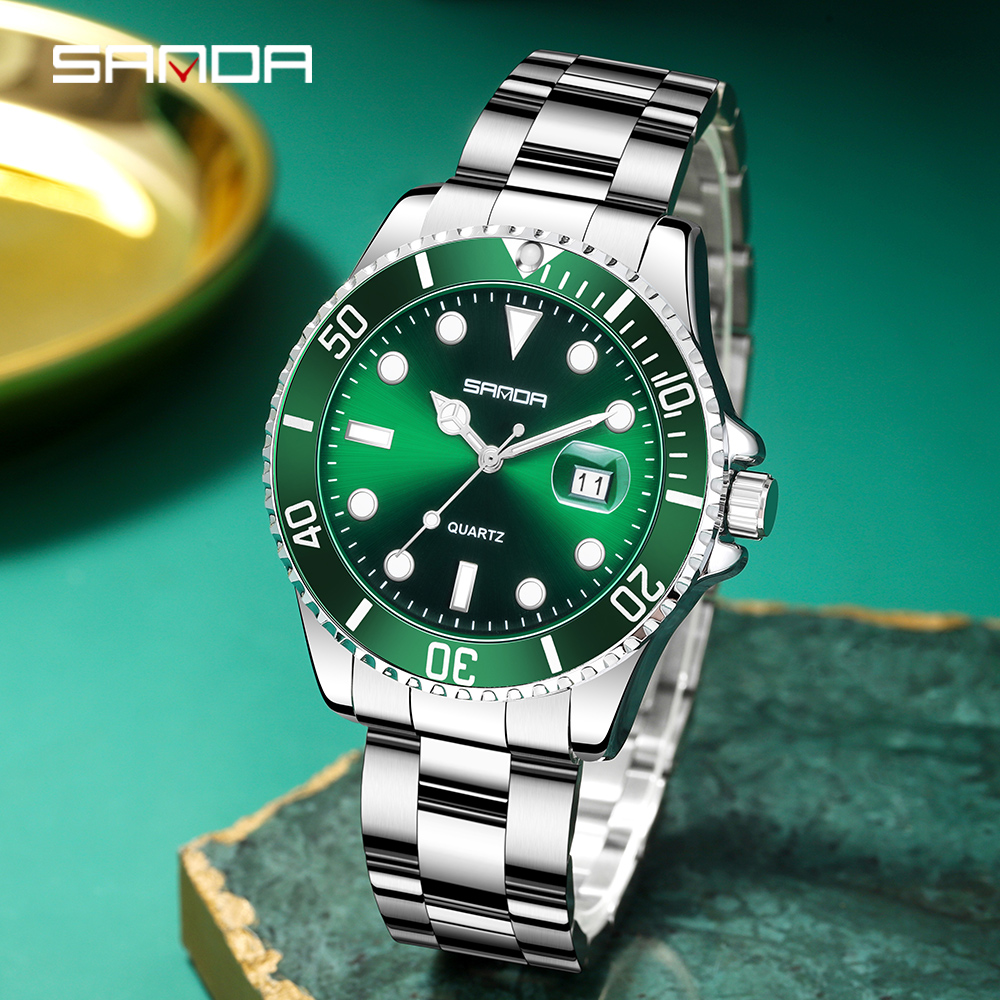 Luxury Watch Shop - SANDA 1099 ファッション高級メンズクォーツ時計グリーンウォーターゴーストクォーツ時計ナイトライトカレンダー防水メンズクォーツ時計