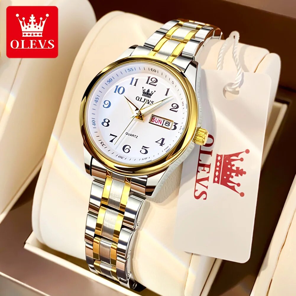 Luxury Watch Cheap - Olevs-女性のためのステンレス鋼のクォーツ時計、エレガントな腕時計、防水時計、発光、週の日付、女性のドレス、豪華、5567