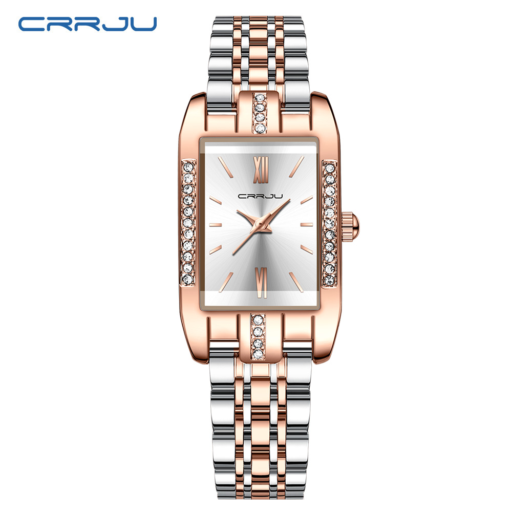Luxury Watch Square - CRRJU 高級スクエア腕時計女性のための防水ステンレス鋼レディースクォーツ時計ドレスエレガントな女性の腕時計ファッションリロイ