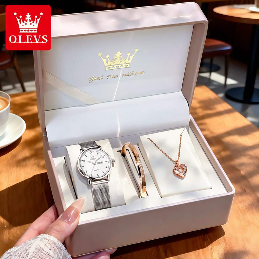 Luxury Watch Cheap - OLEVS 2996 女性腕時計オリジナルエレガントなスリムクォーツ時計防水デュアルカレンダー表示時計女性のためのギフトボックスリロイ