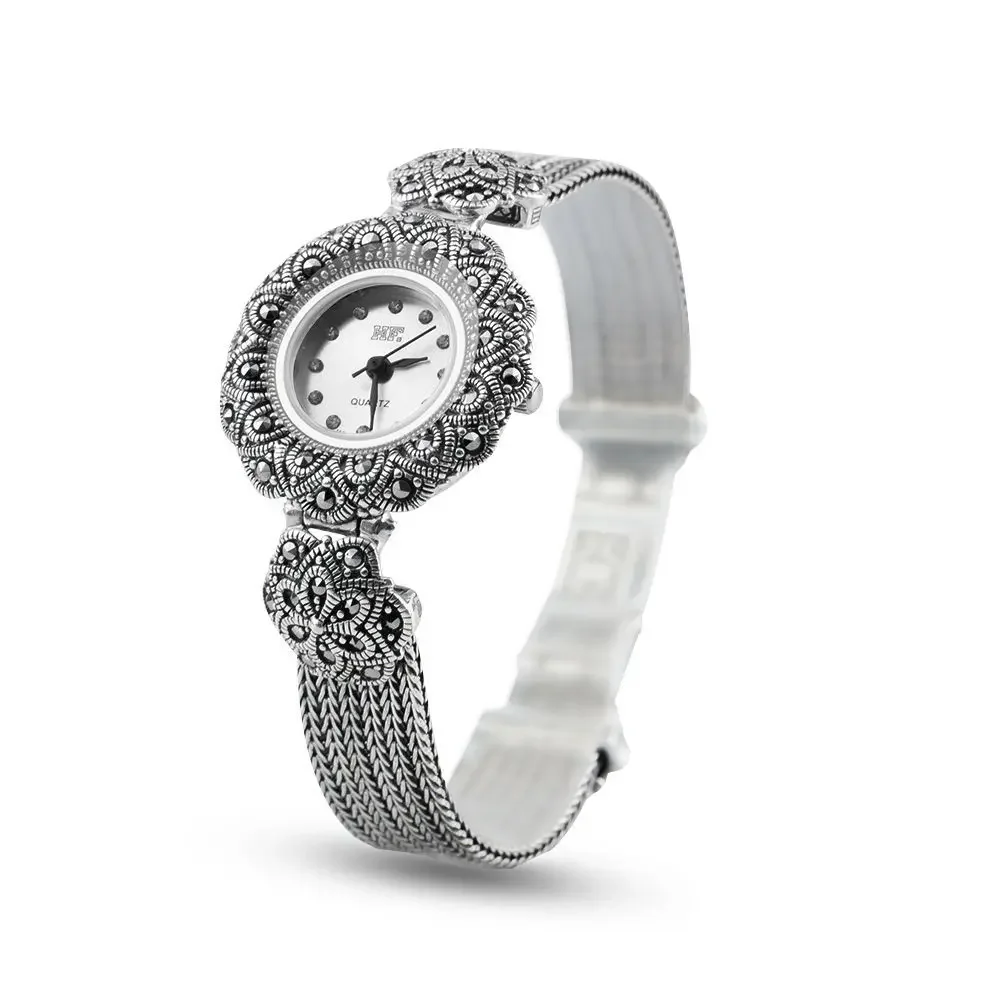 Luxury Watch Photo - コレクターのためのアイテム - レトロスタイルのスターリングシルバー タイクラフト プラムブレスレット エレガントな腕時計
