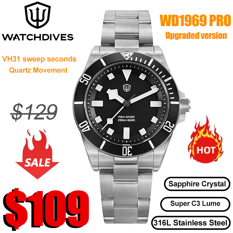 Diver Watch 300M - Watchdives WD1969 プロ 38 ミリメートルクォーツ時計 VH31