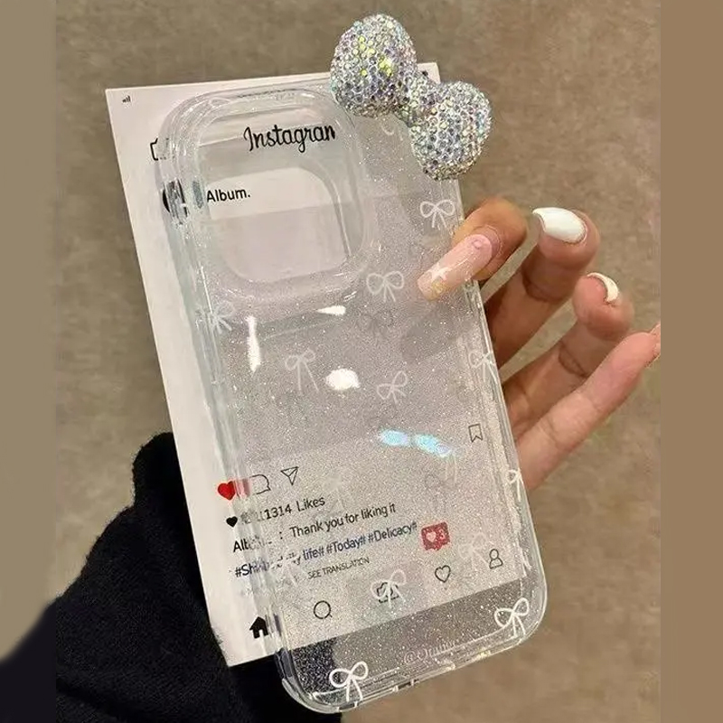 Luxury Watch Case - ラグジュアリーなキラキラパウダー3Dフルダイヤモンドボウフォンケース iPhone 17 Air 16 15