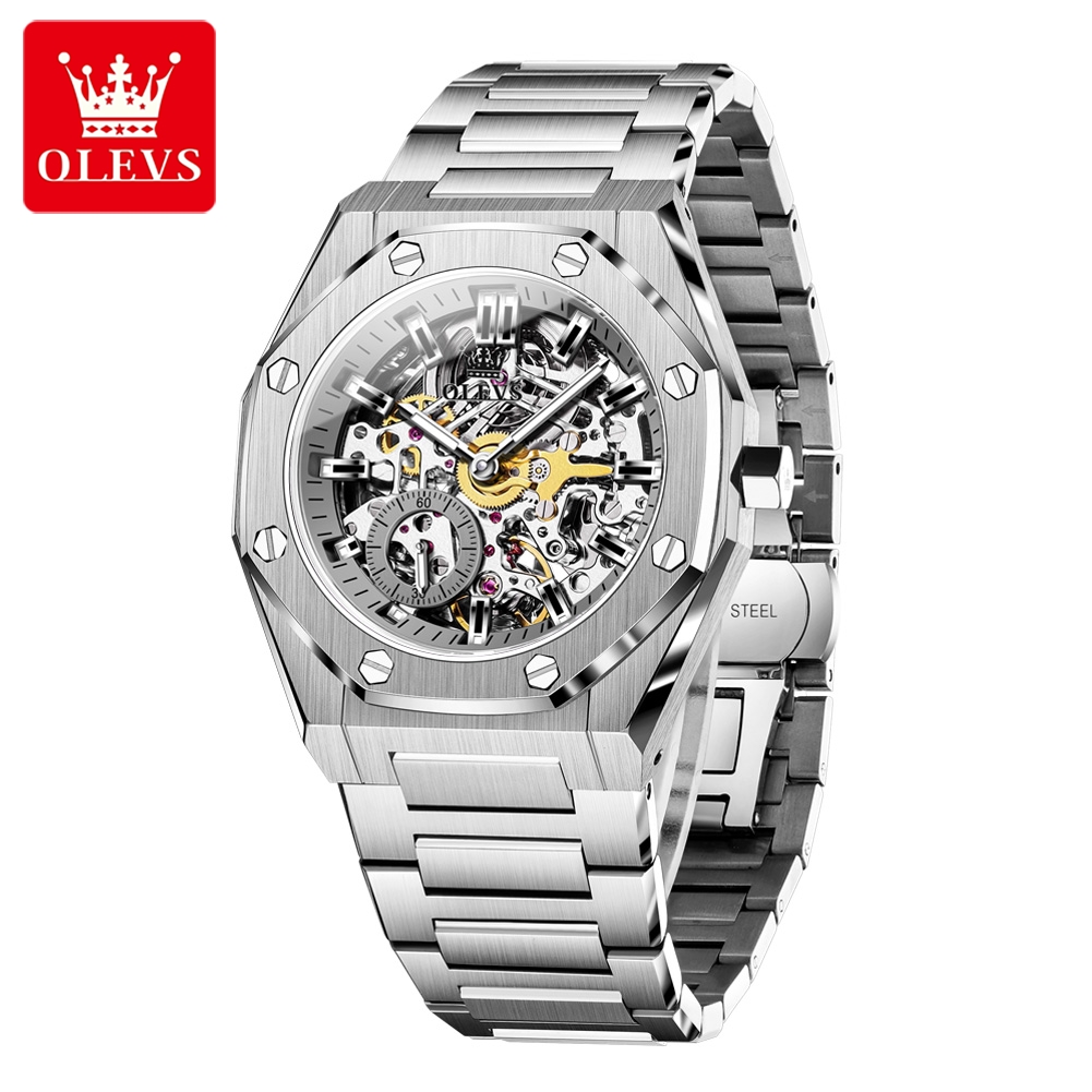 Luxury Watch Hublot - OLEVS 腕時計高級男性高品質オリジナルフルスケルトン自動機械式時計ステンレス鋼メンズ腕時計ギフトボックス