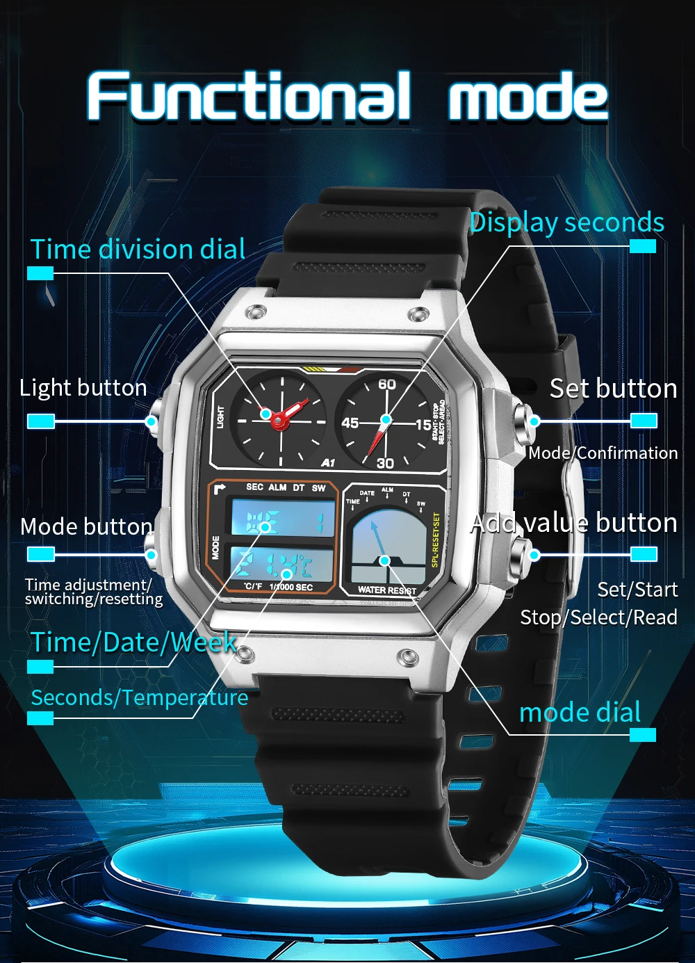 サンダメンズ防水電子スポーツウォッチ、多機能温度測定、人気の - Luxury Watch Shop のレビューと価格