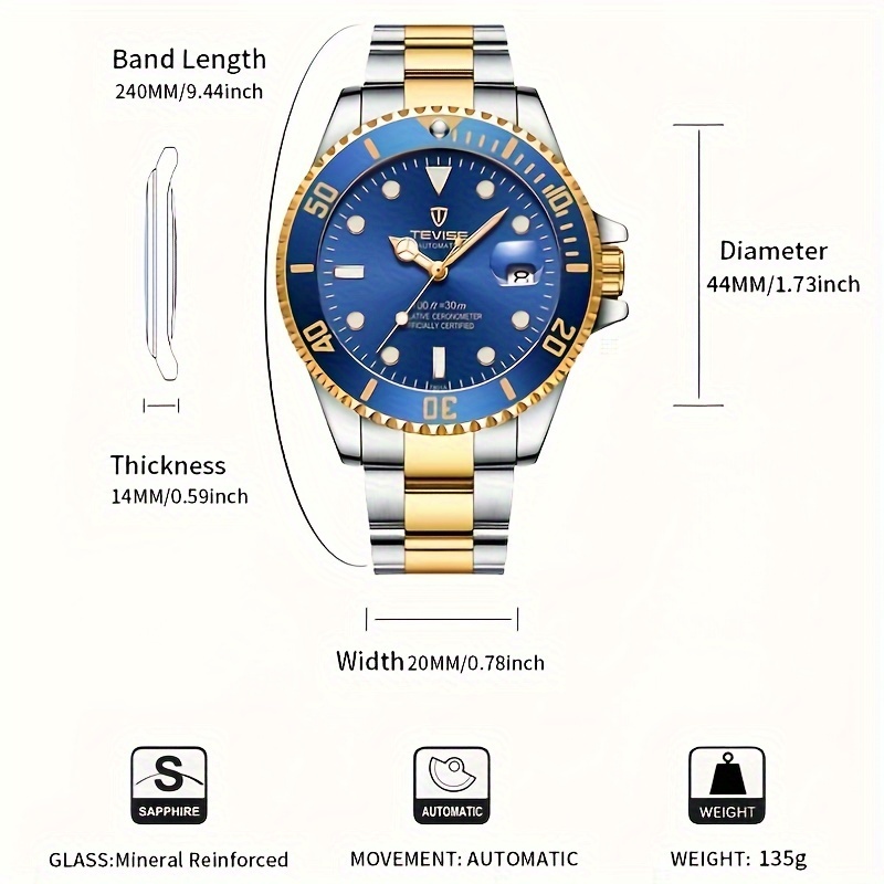 Tevise-男性用機械式腕時計、ステンレス鋼、さまざまな色 - Luxury Watch Store のレビューと価格