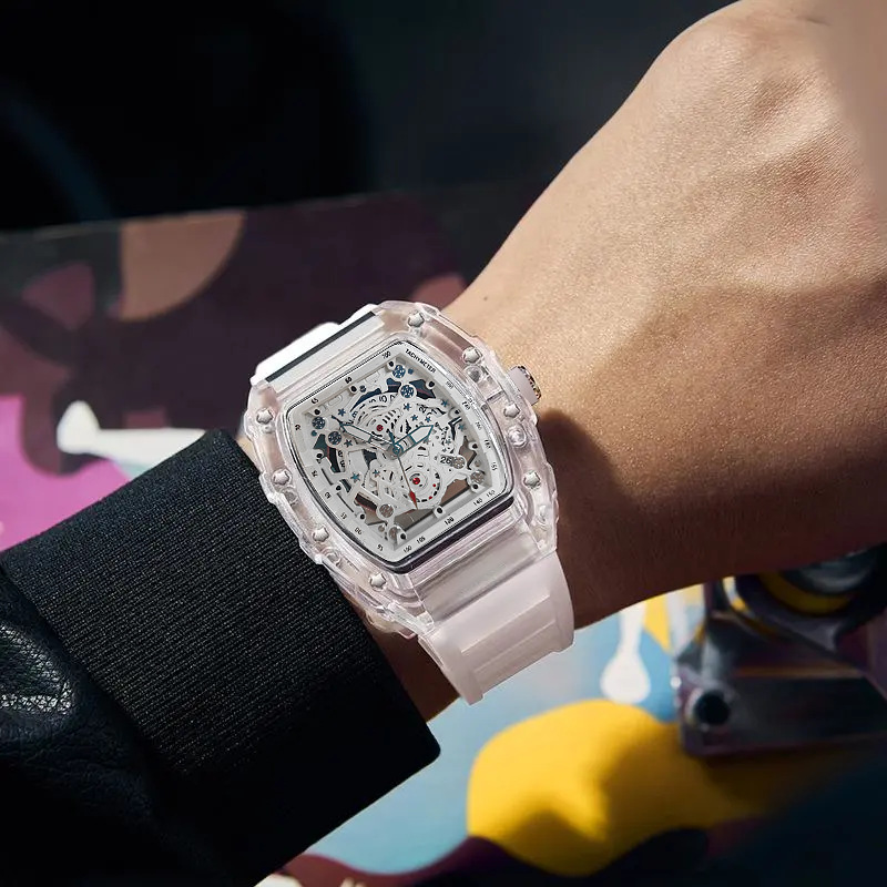 トノーファッションクォーツ腕時計メンズ透明形状カジュアル高級 - Luxury Watch Rubber Strap のレビューと価格