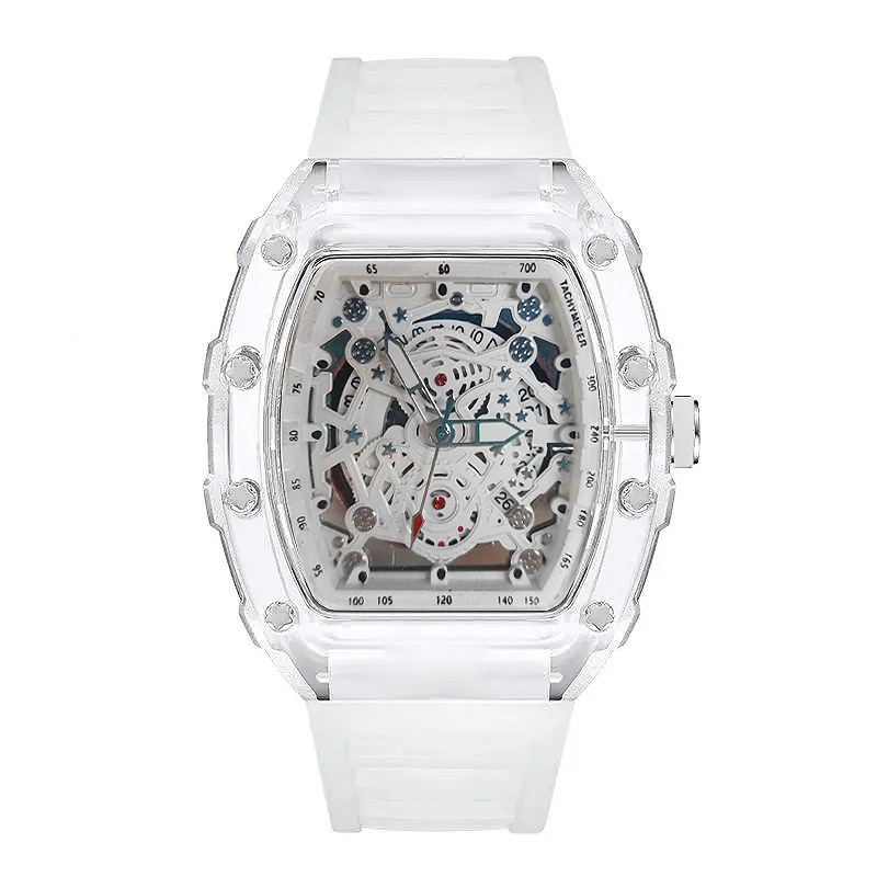トノーファッションクォーツ腕時計メンズ透明形状カジュアル高級 - Luxury Watch Rubber Strap のレビューと価格