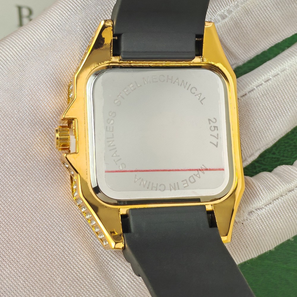 ホットファッションスクエアフルダイヤモンドクォーツ腕時計メン - Luxury Watch Rubber Strap のレビューと価格