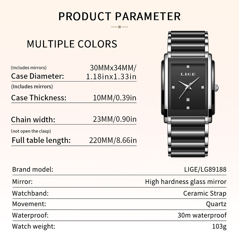 LIGE 新しい高級女性腕時計エレガントなセラミッククォーツ - Luxury Watch Square のレビューと価格