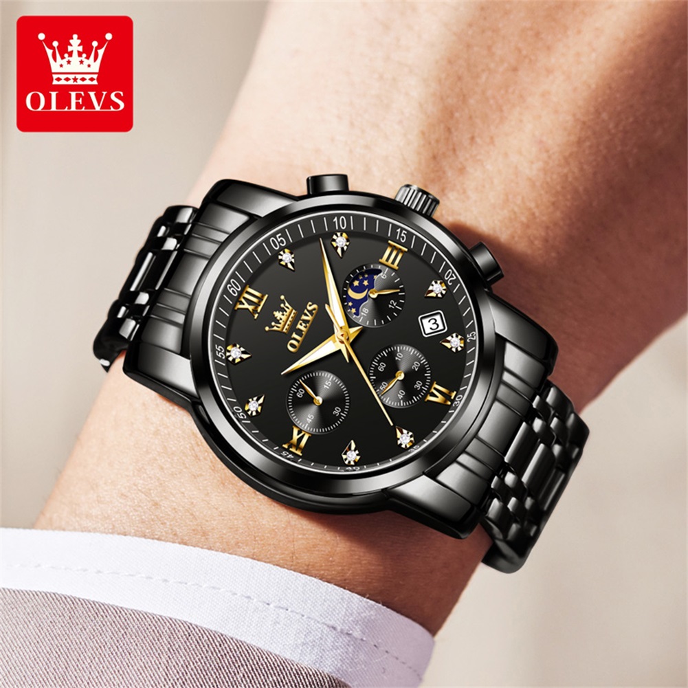 OLEVS 人気のメンズ腕時計ステンレススチールブラックムー - Luxury Watch Market のレビューと価格