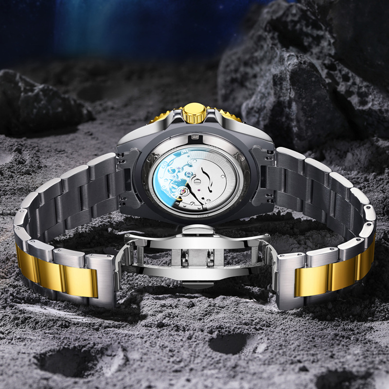メンズ新作スケルトン自動巻き機械式腕時計、高級ステンレスバン - Luxury Watch Store のレビューと価格
