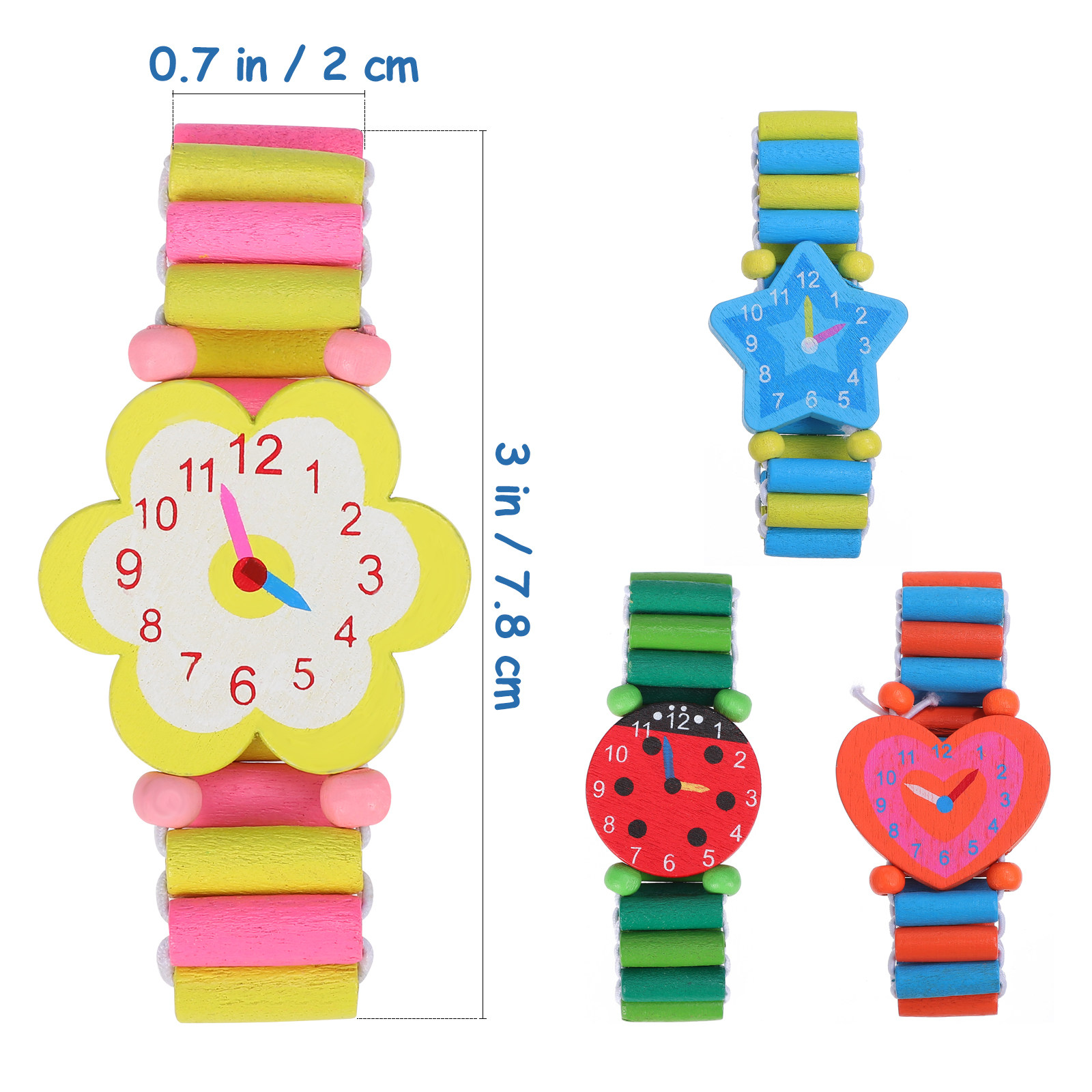 4個セット 子供用木製漫画腕時計 ストレッチバンド付き クリ - Luxury Watch Kids のレビューと価格