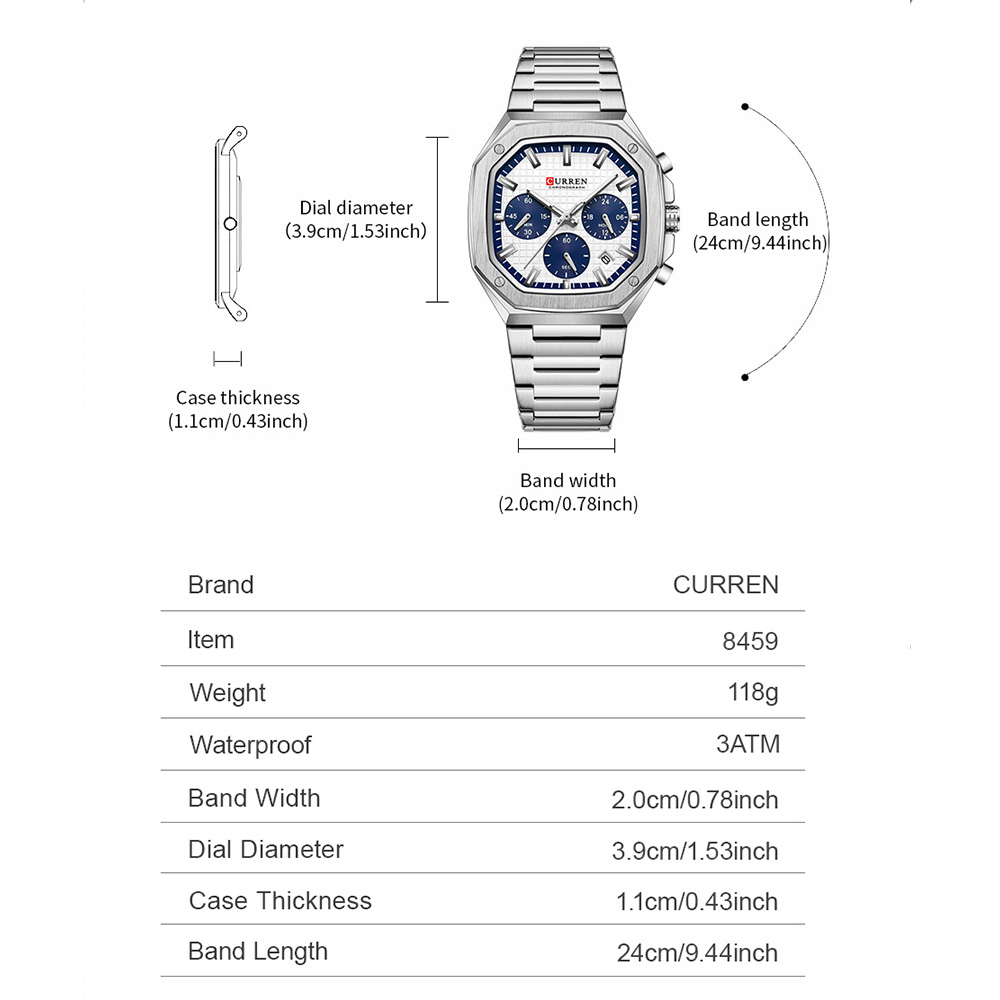 CURREN 高級スクエアクロノ腕時計男性用クラシックデザイ - Luxury Watch Square のレビューと価格