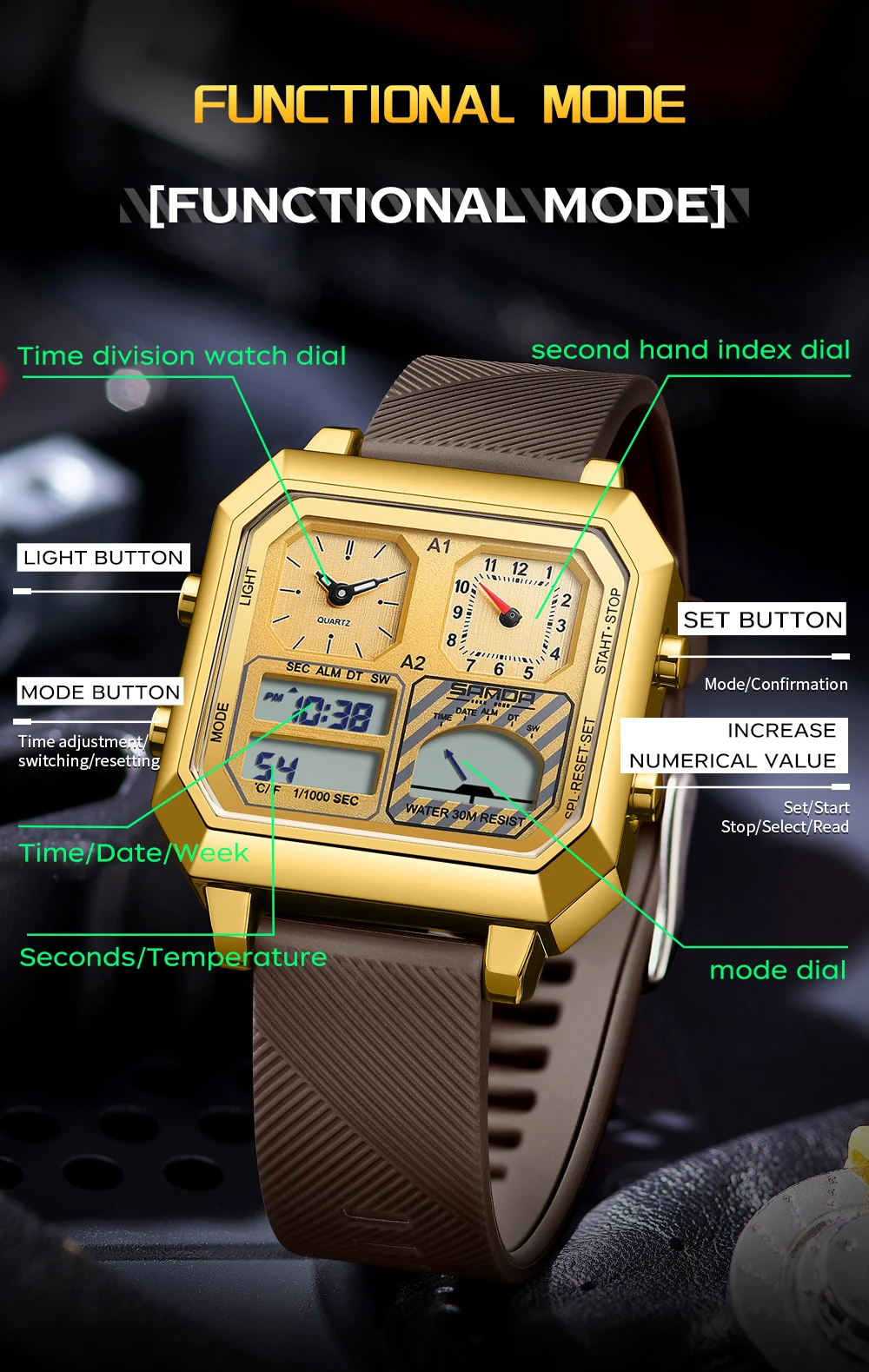 サンダ-男性用電子時計、インテリジェント温度計、トップブラン - Luxury Watch Shop のレビューと価格