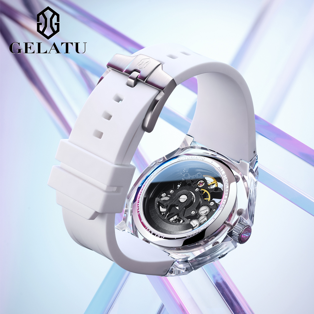 GELATU 8002 自動巻き機械式メンズ腕時計 スケルト - Luxury Watch Rubber Strap のレビューと価格