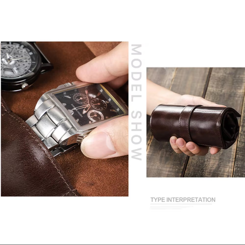 100%本物の牛革製腕時計ロールケース 6スロット CONT - Luxury Watch Case のレビューと価格